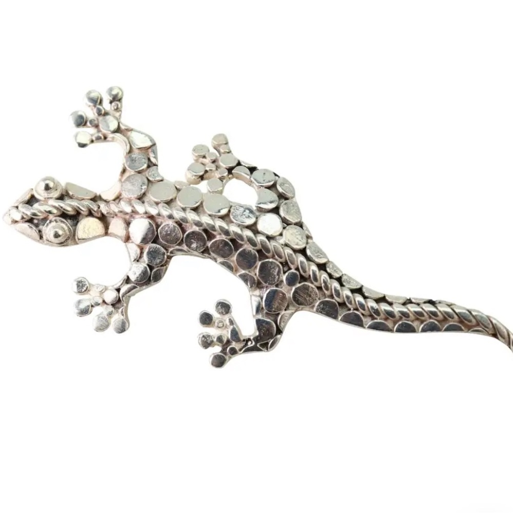 Vintage Sterling Silver Brooch Spotted Gecko Lizard Versatile Pin/charm/Pendant